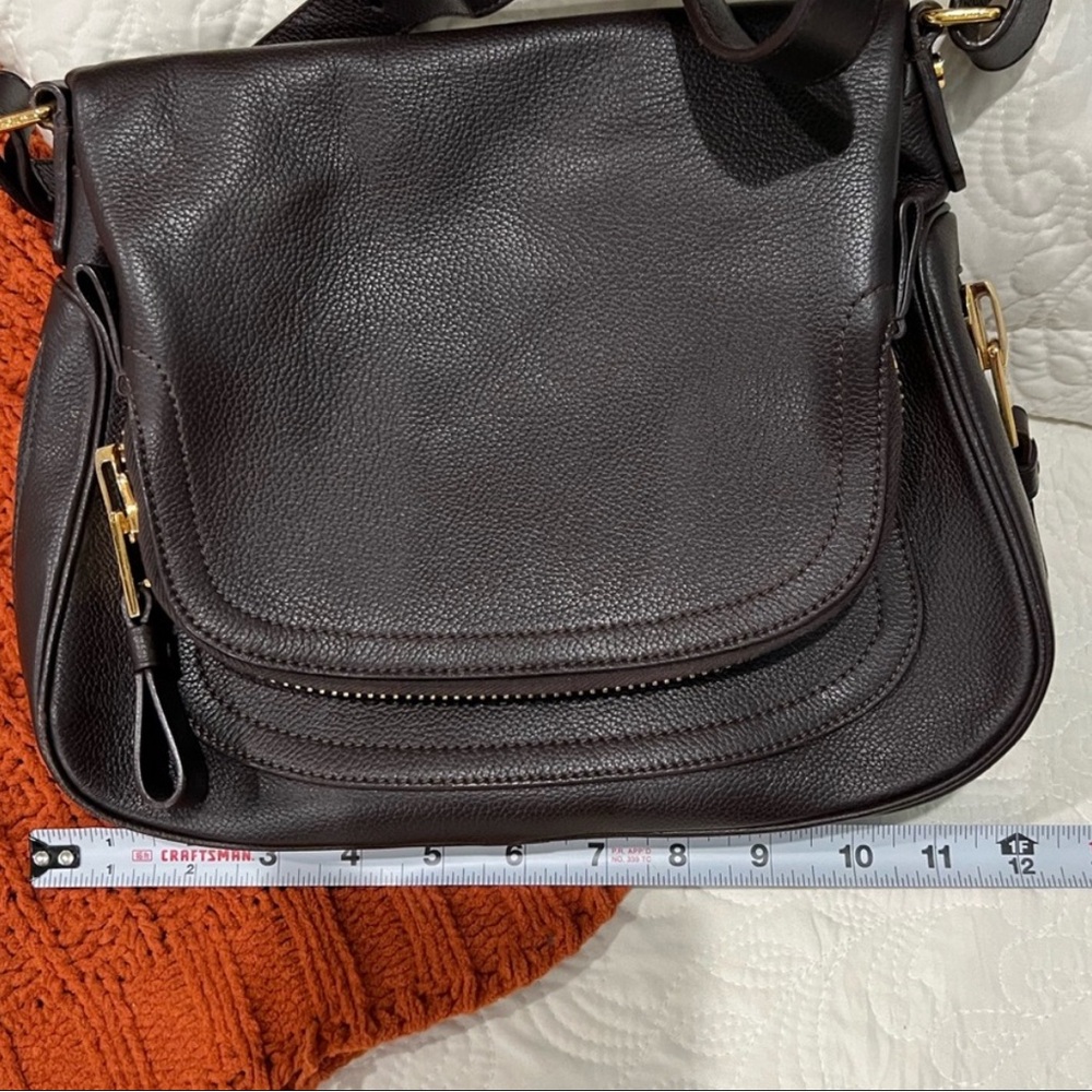 Elegant medium Dark Brown Tom Ford Jennifer Leather Shoulder Bag - Picture 10 of 10